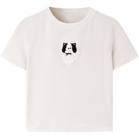 乐町Honey Kuma联名2024夏季小猫咪玩偶插肩袖小版T恤女 米白 XS