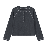 VEGA CHANG 长袖T恤女2025年春简约百搭绒感针织宽松上衣 深花灰