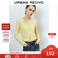 UR UR2025秋季女装休闲撞色拼接领口纽扣针织开衫UYY950080+ 浅黄色 M