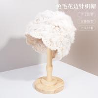 品彩 手工钩花针织帽2026秋冬新款大头围保暖毛绒毛线帽