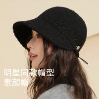 CACUSS 帽子女秋冬精致优雅毛呢小香风渔夫帽大头围素颜百搭盆帽可挂口罩