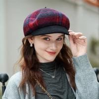 真享 100%绵羊毛保暖贝雷帽秋冬季帽子女高级感时尚八角帽画家帽