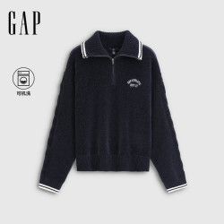 Gap 女装2025秋季logo刺绣宽松雪尼尔半开襟针织衫上衣793680 海军蓝 M (165/88A)亚洲尺码