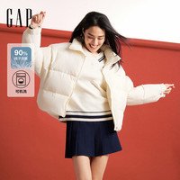 Gap 女装2025秋季胶印logo宽松立领短款羽绒服休闲外套 象牙白 S (160/84A) 亚洲尺码
