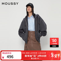 MOUSSY 新品美式复古纯色拉链连帽卫衣外套028IAZ80-1005 163深灰色 均码