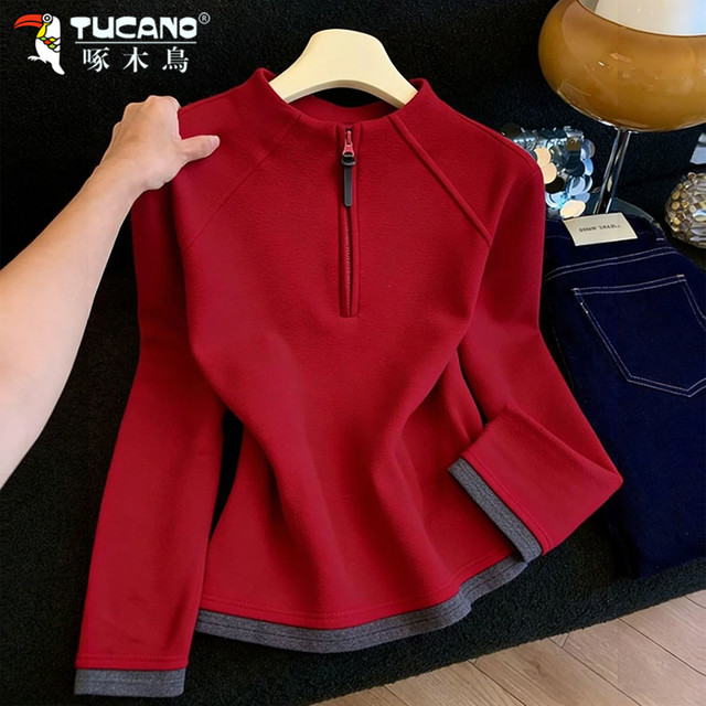 啄木鸟 女士打底衫 德绒磨毛保暖收腰显瘦拜年衣服