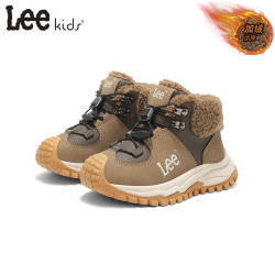 LEE KIDS 童鞋 秋冬季加绒儿童运动鞋 防滑跑步鞋 耐磨休闲鞋 红棕