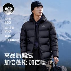 伯希和 800蓬鹅绒羽绒服男女冬季保暖棉衣短款防风连帽外套 曜石黑