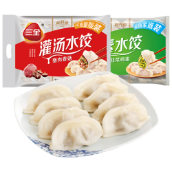 三全 灌汤系列猪肉香菇+韭菜鸡蛋饺子 2kg约108只 任选4件