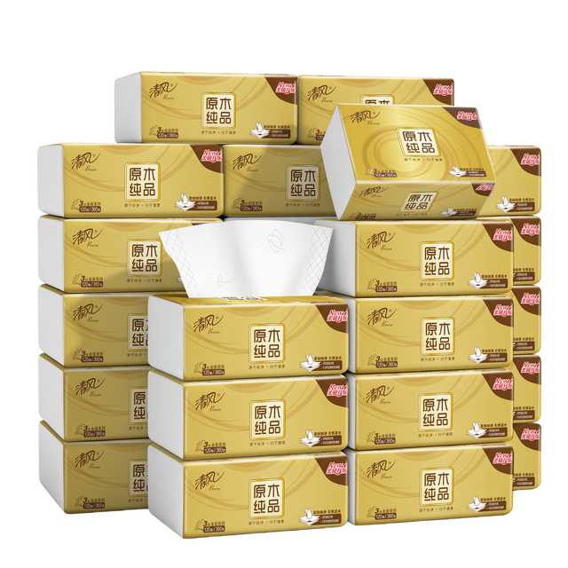 移动端、京东百亿补贴：清风 金装抽纸 3层120抽*24包