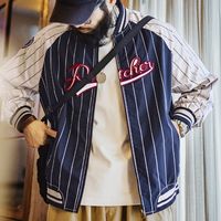 百亿补贴：马登 工装 美式复古条纹棒球夹克字母刺绣徽章撞色拼接休闲外套男春