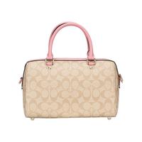 COACH 蔻驰 ROWAN系列 女士PVC手提波士顿包 83607 QBR6K 深棕色配粉色 中号