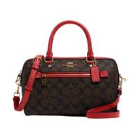 COACH 蔻驰 ROWAN系列 女士PVC手提波士顿包 83607 IMRVQ 深棕配红边 中号