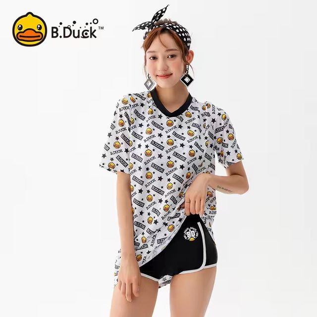 B.Duck 运动连体泳衣防晒时尚平角显瘦保守高级感泳装