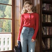 卓雅周末 春季新年趣味字母彩色扣饰圆领羊毛针织开衫