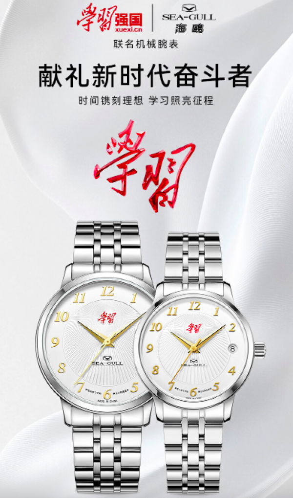 海鸥 学习强国联名 2130机芯经典大三针自动机械表 D1016L