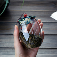 美斯尼 加厚玻璃茶叶罐 醒茶罐 密封罐 储物罐 防潮储藏罐 茶具配件 蓝色