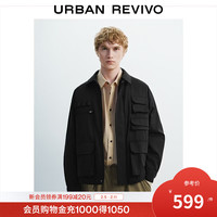 UR UR2026春季男装潮流工装多口袋按扣拉链棉服UUV160006 正黑 L