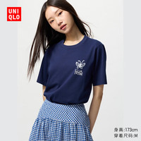  UNIQLO/优衣库 印花 女士短袖T恤  海蓝色 S S /155/80A