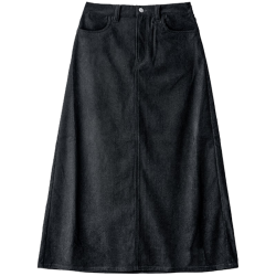 無印良品 MUJI 女式 灯芯绒 A字裙 长半身裙女冬季款裙子 美拉德BE09CC3A 黑色 S (155/62A)