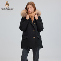 Hush Puppies/暇步士 挺括有型 女士羽绒服 毛领 漆黑色 S