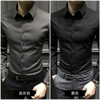 T-Nnc 保暖 男士衬衫 【两件装】深灰色-黑色 S