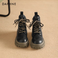  DAPHNE/达芙妮 复古英伦风设计 女士马丁靴 黑色 【加绒款】 35