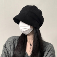 目丸 适合圆脸的大头围 女士贝雷帽 1#黑色堆堆帽