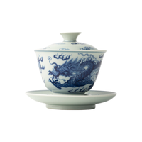  三勤堂 手工釉下彩 青花龙纹三才盖碗