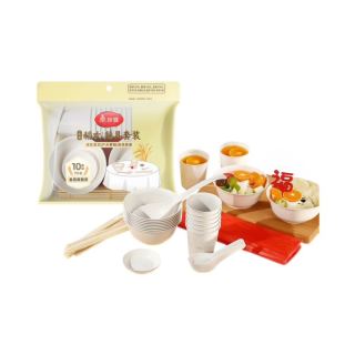 美丽雅 一次性稻欢餐具套装 7件套*20人份（含桌布）