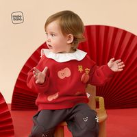 百亿补贴：麦拉贝拉 女宝宝加绒卫衣可爱娃娃领婴幼儿新年红色衣服中国风