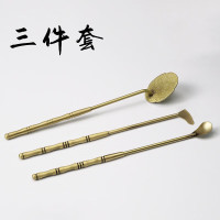 黄家荟 黄铜复古香道三件套 香铲香勺灰压套装 古色长柄海棠灰押三件套