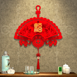 渡鹊桥 新年福字挂件装饰中国结门贴室内客厅挂饰新家龙年春节布置用品 挂件丨彩福扇