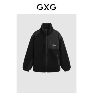 GXG 仿羊羔毛拼接立领夹克 黑色 165/S