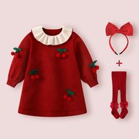  BORBOON/波步 喜庆拜年 女童连衣裙 樱桃裙+发箍+红裤袜
