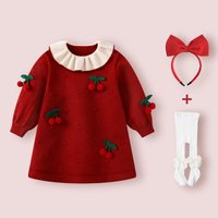  BORBOON/波步 喜庆拜年 女童连衣裙 樱桃裙+发箍+白裤袜