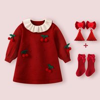  BORBOON/波步 喜庆拜年 女童连衣裙 樱桃裙+红发夹+红袜