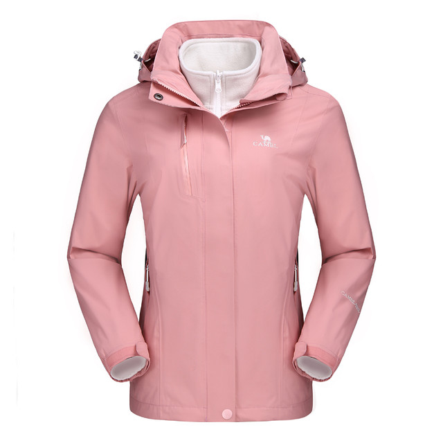 PLUS会员：骆驼 户外冲锋衣男女防污防水防风三合一两件套冲锋衣 珊瑚粉/女/A7W11O7128B M