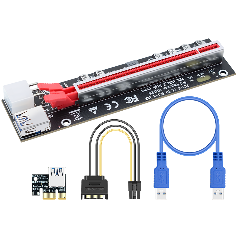  EB-LINK 稳定 PCI-E X1转X16显卡延长线 大6P供电