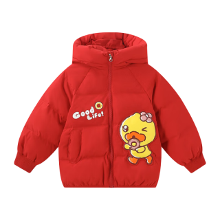 B.Duck 童装女童羽绒服加厚冬季新款帽红色过年新年服 中国红