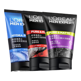 巴黎欧莱雅 欧莱雅男士洗面奶洁面乳洁面膏护肤品 男士控油炭爽抗黑头洁面膏50ml*2