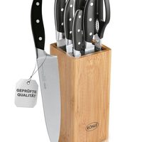 ROSLE RÖSLE CUISINE 化妆刷 7 件套高品质竹木刀块 配有 5 把锋利磨削刀和厨房剪刀,刀片特殊钢,手指保护