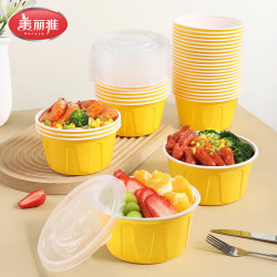 美丽雅 一次性带盖饭盒 黄色 750ml*30套