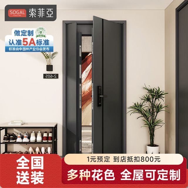 索菲亚 防盗门入户门 甲级家用安全门 防爆隔热装甲门一体式加厚门扇字母门 定制金