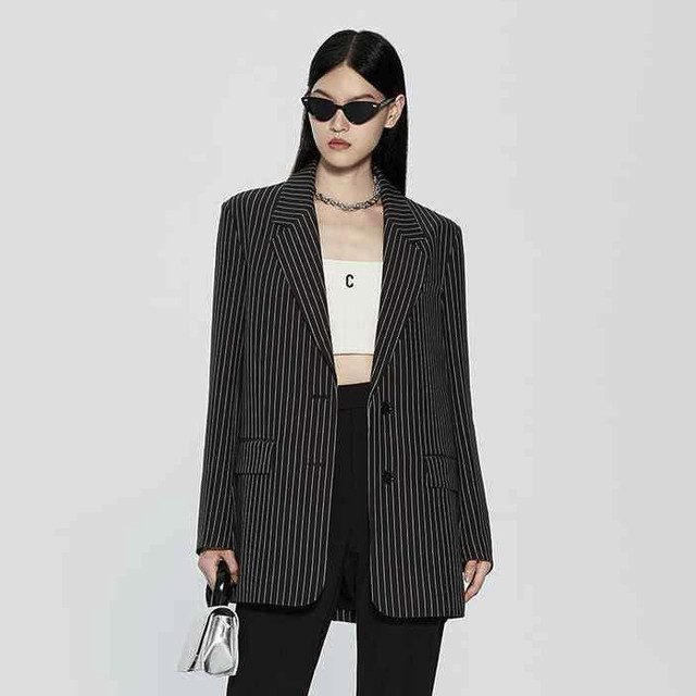 欧时力 女士通勤西装外套 中长款宽松春装