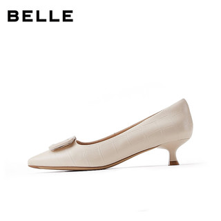  BeLLE/百丽 质感羊皮 女士高跟鞋 米白色 34 (220mm)