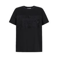 玖姿·安娜蔻设计感植物钉珠拼接立体丝光棉短袖T恤女2024夏季 经典黑 M