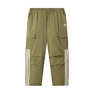 马骑顿 男大童24夏条杠工装户外露营休闲裤 军绿 130cm