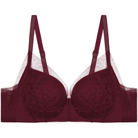 爱慕内衣女无钢圈网纱刺绣杯小胸聚拢上托文胸【/】AM176521红色C70