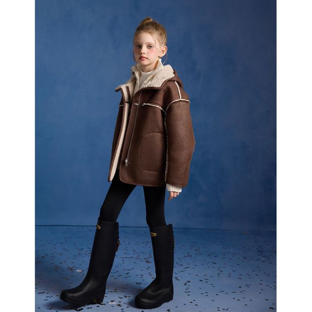 ELLE kids ELLEKIDS童装 女童仿麂皮绒两穿外套秋冬拼接设计感保暖夹克